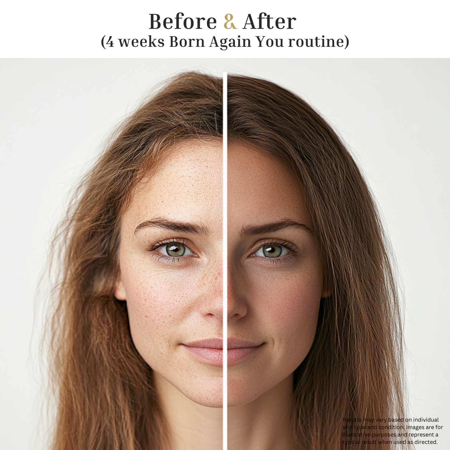 Before and after using Born Again You Hair Mask — smoother, shinier, frizz-free hair